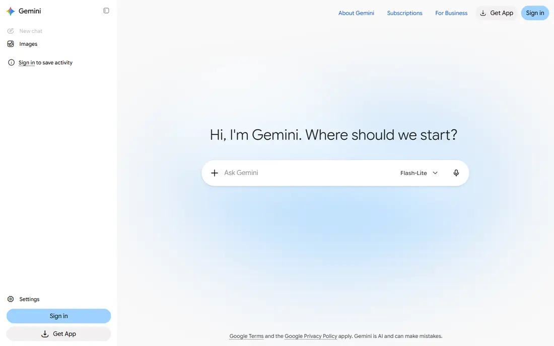 Google Gemini website