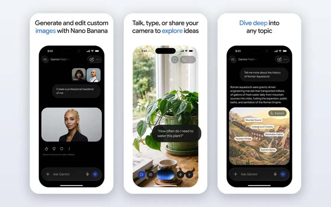 Gemini app screenshots
