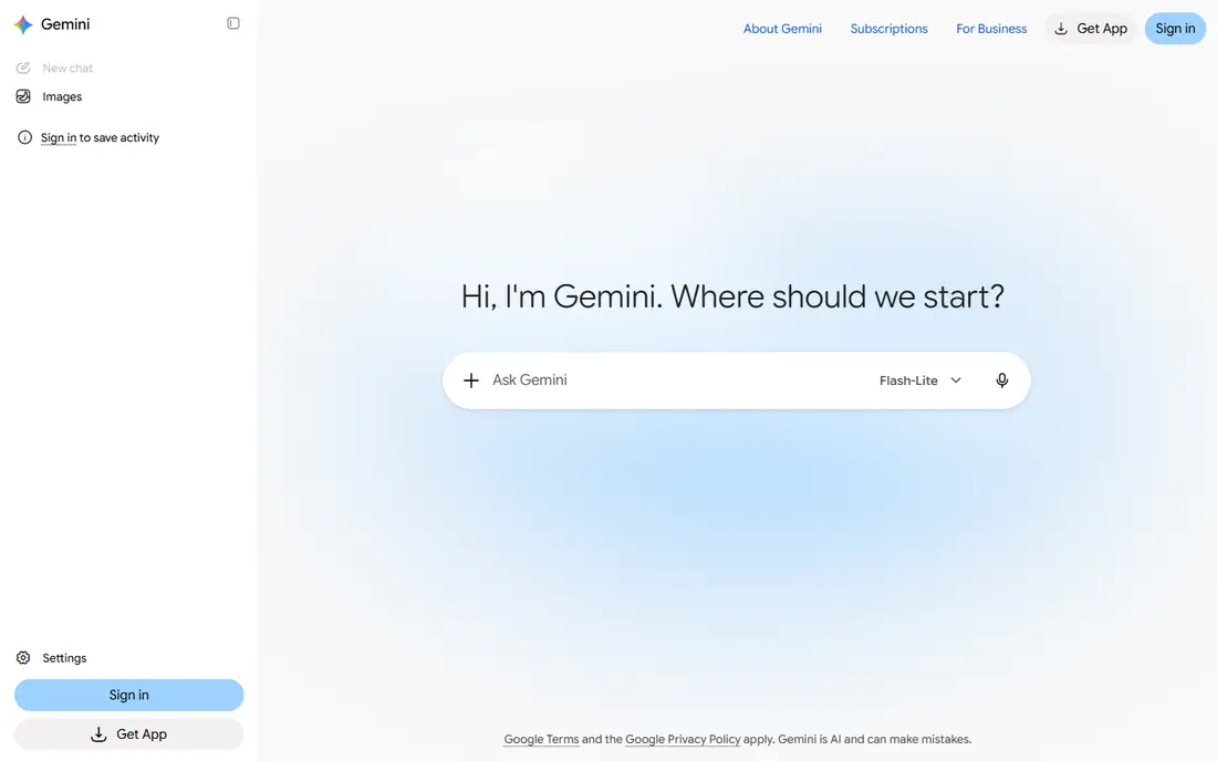 Google Gemini website