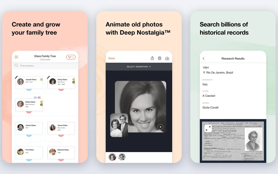 MyHeritage app screenshots