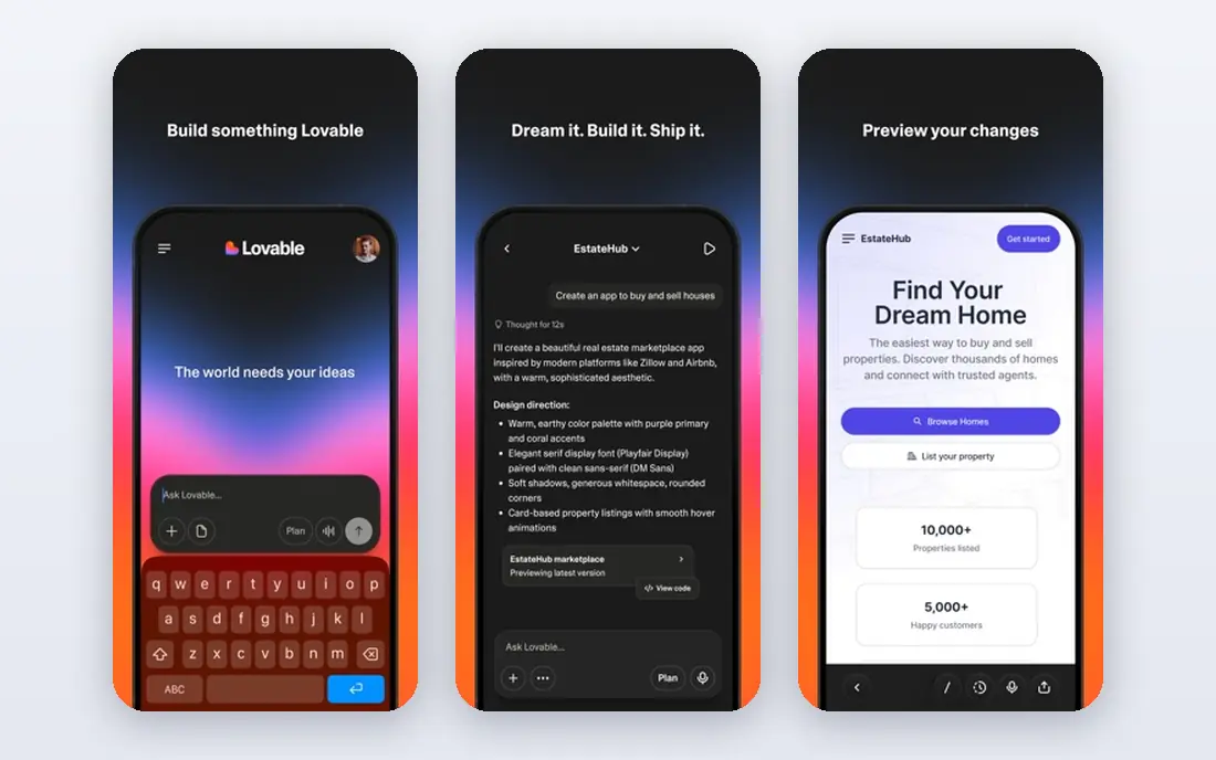 Lovable app screenshots