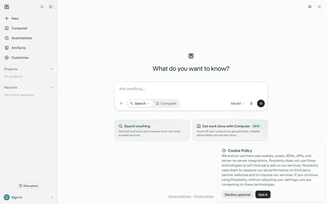 Perplexity website