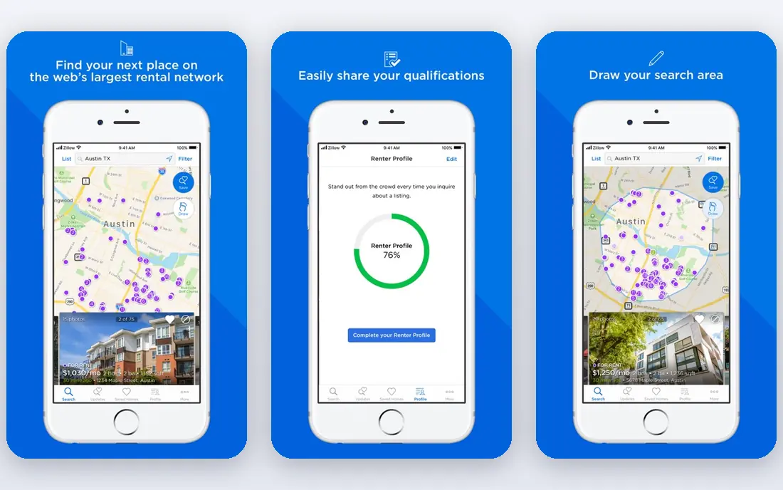 Zillow Rentals app screenshots