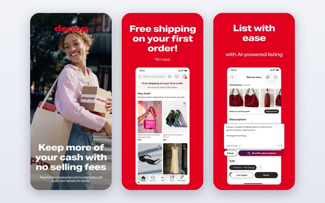 Depop app screenshots