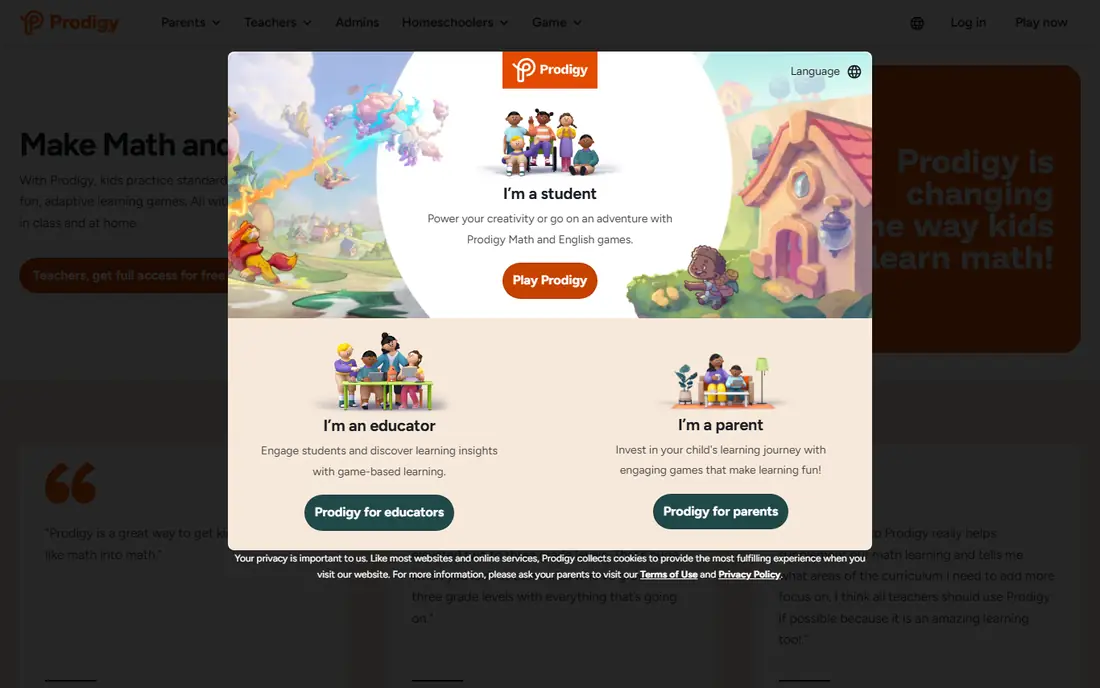 Prodigy Math website