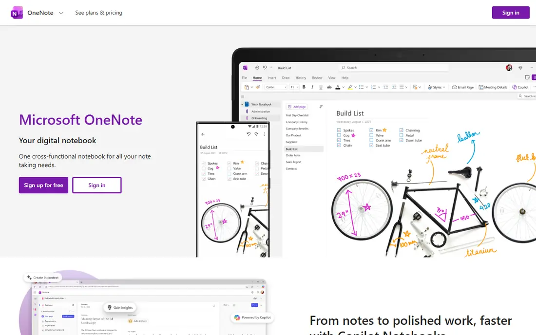 Microsoft OneNote website