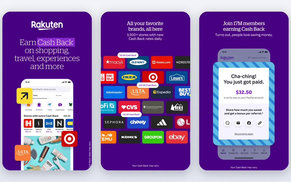 Rakuten app screenshots