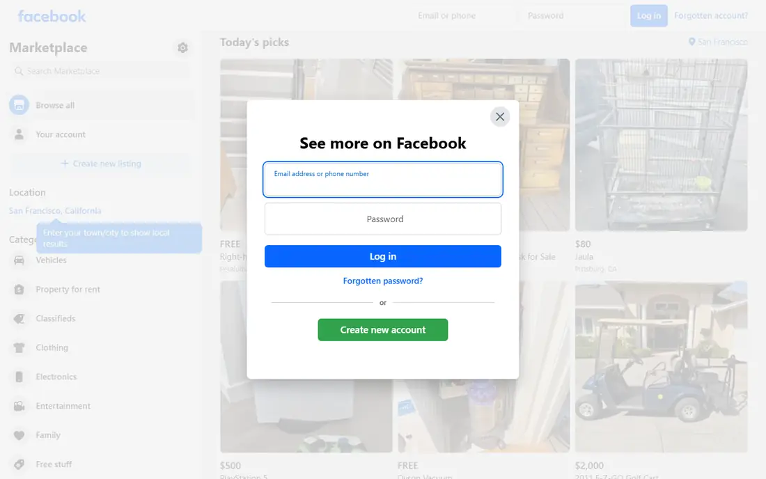 Facebook Marketplace website