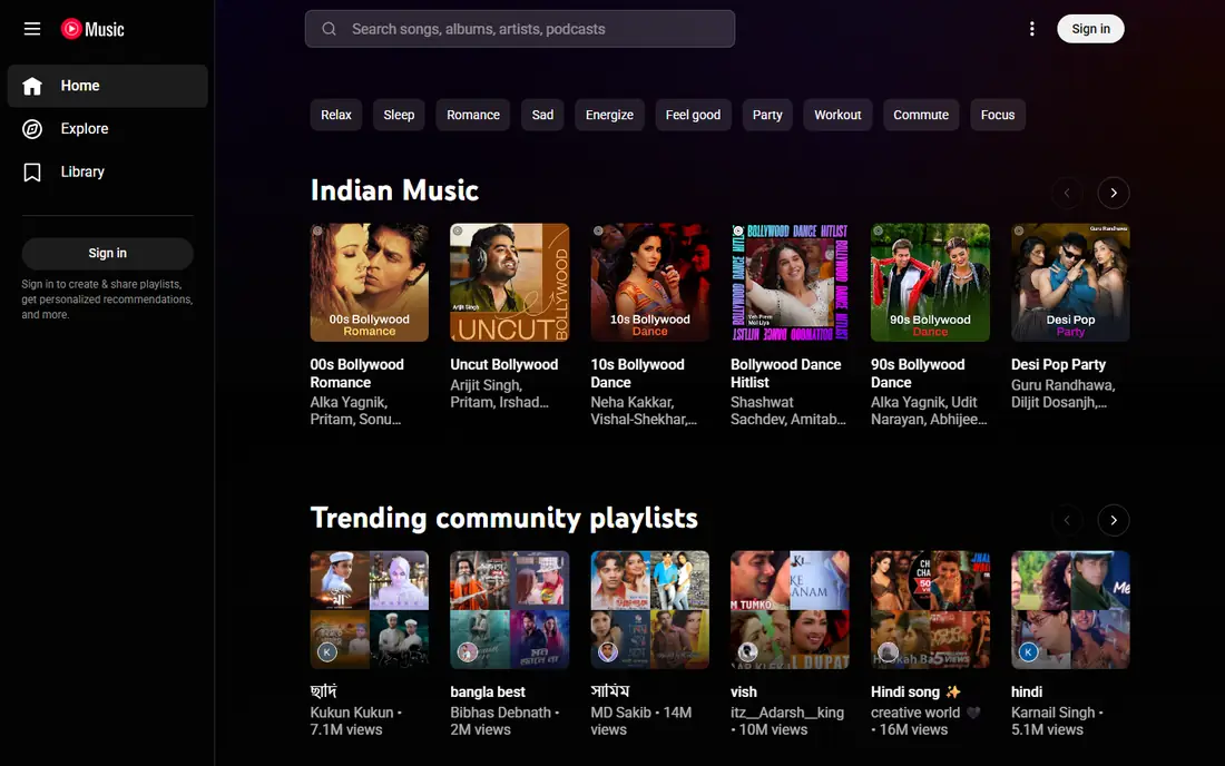 YouTube Music website