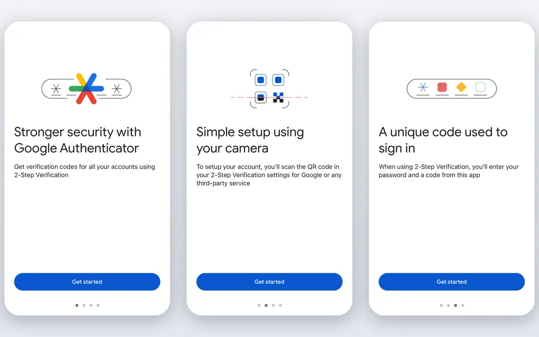 Google Authenticator app screenshots