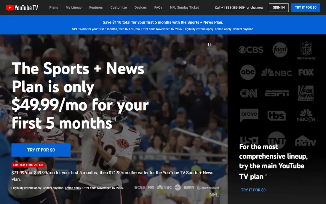 YouTube TV website