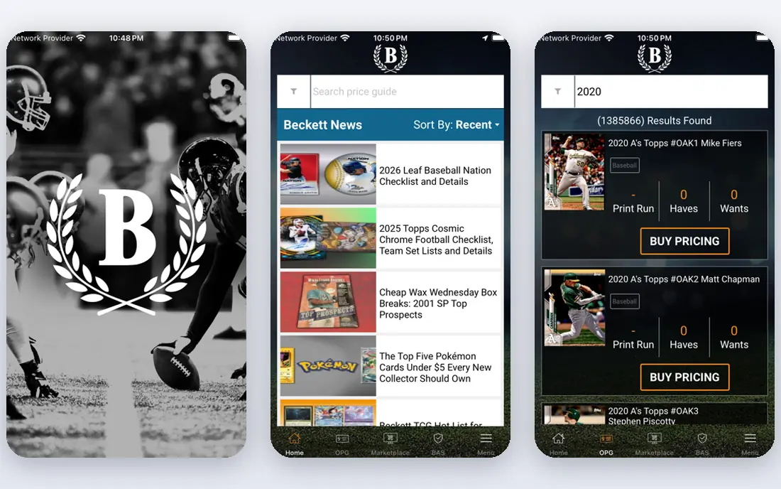 Beckett Grading Services app screenshots