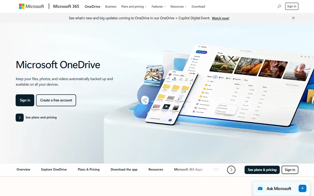 Microsoft OneDrive website