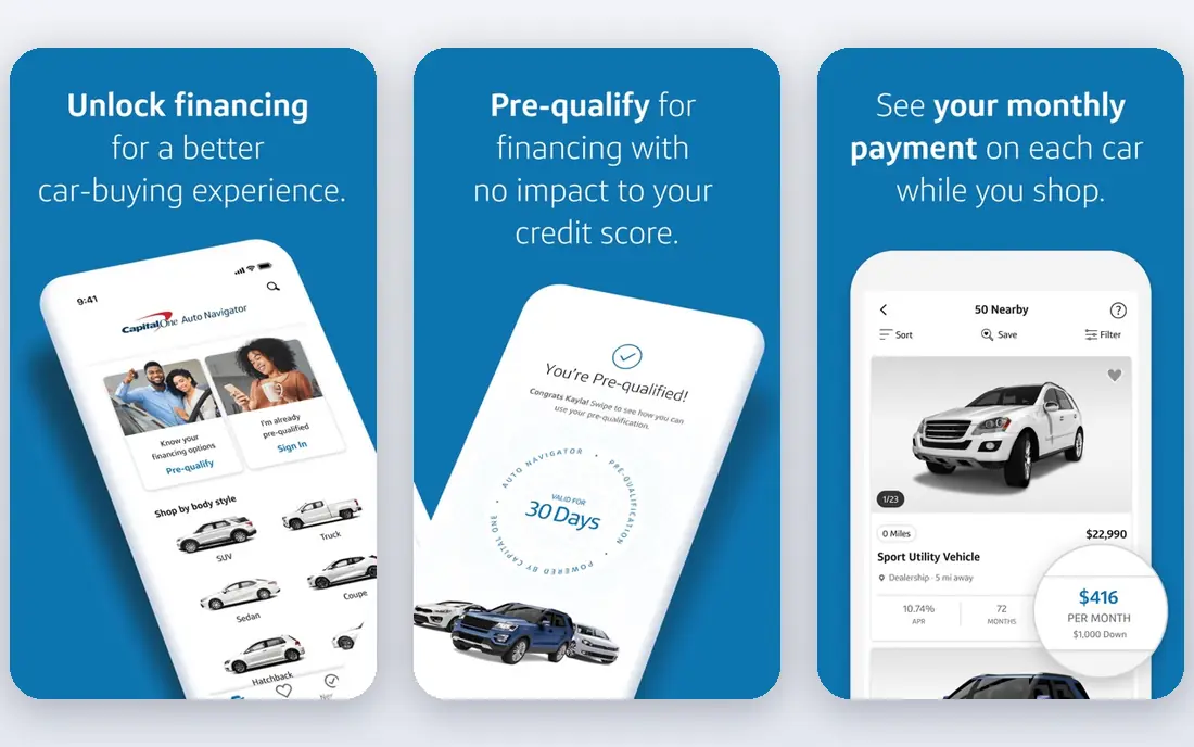 Capital One Auto app screenshots