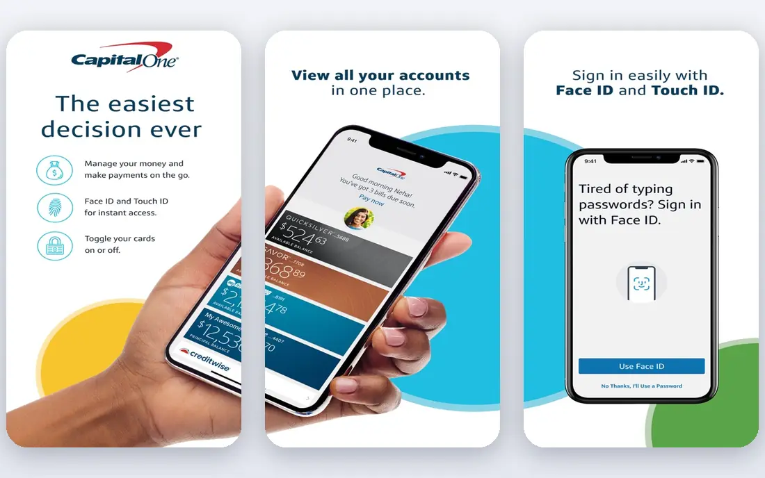 Capital One app screenshots