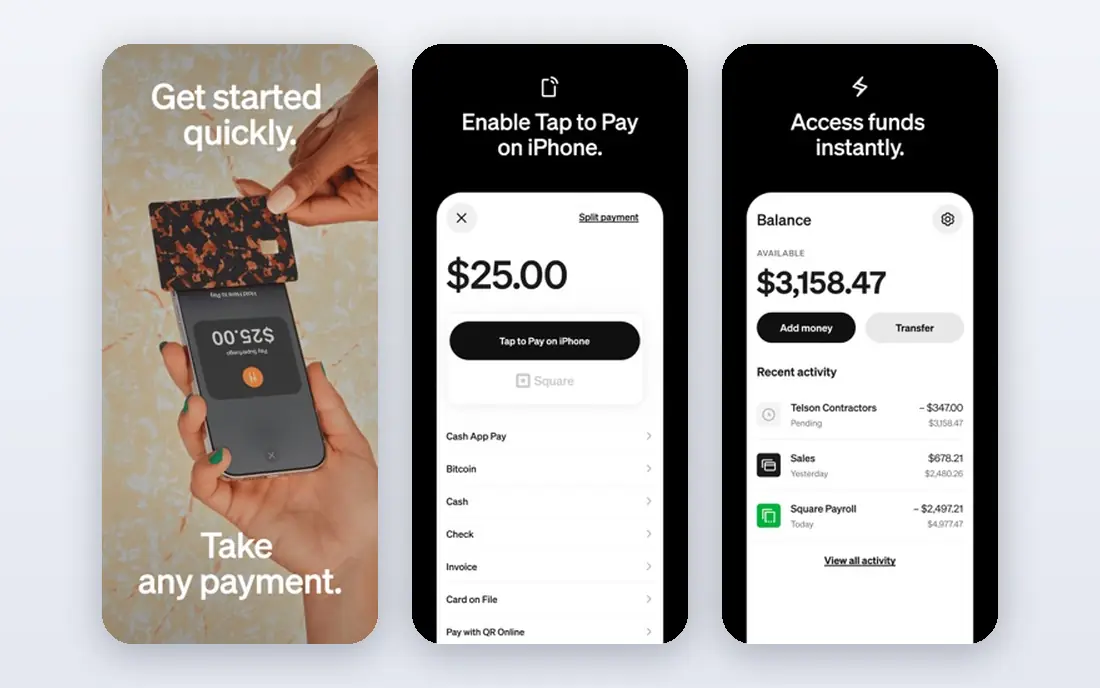 Square app screenshots