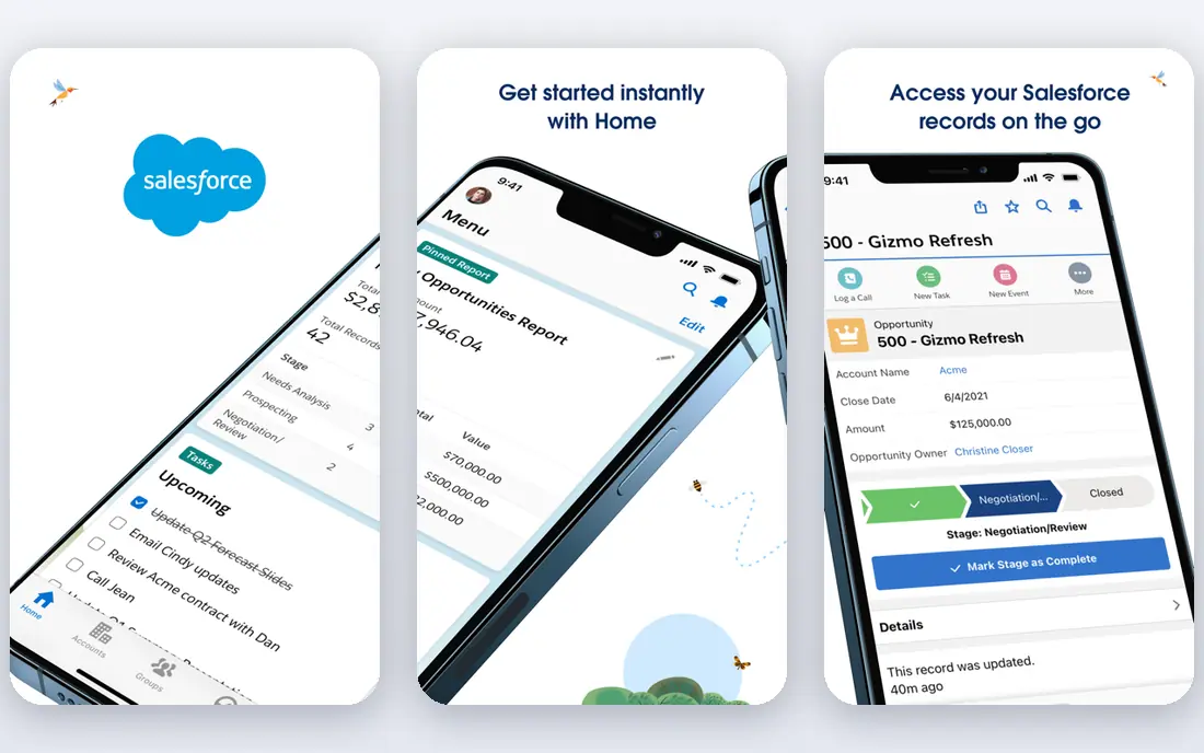 Salesforce Sales Cloud app screenshots