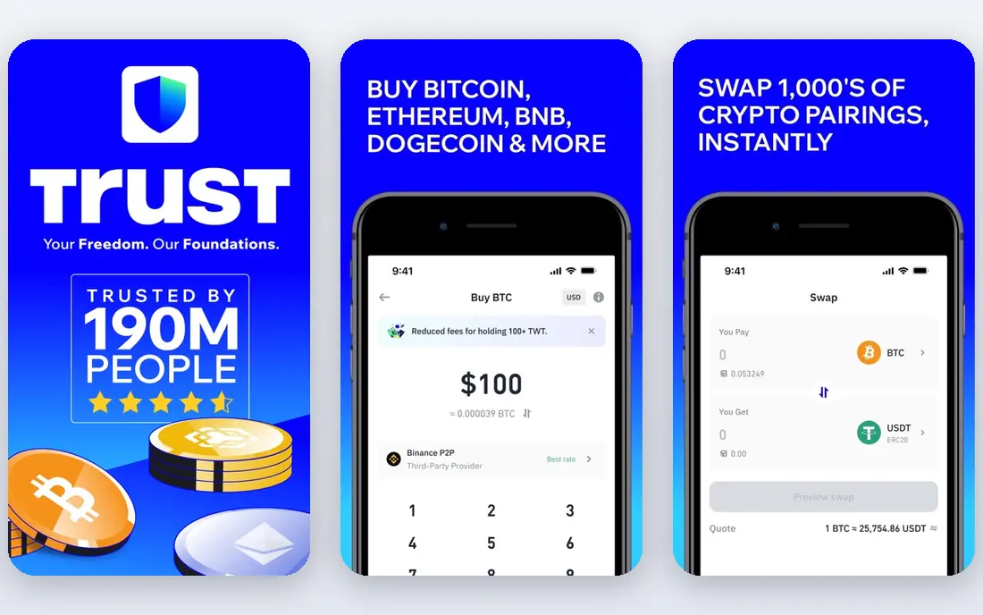 Trust Wallet app screenshots