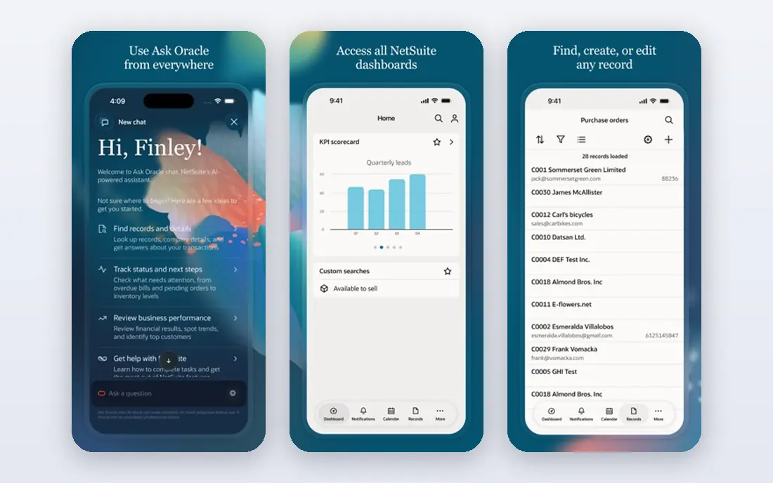 Oracle NetSuite app screenshots