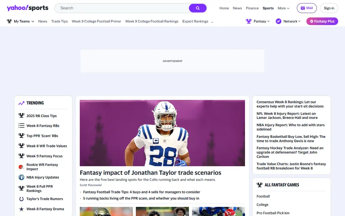 Yahoo Fantasy website