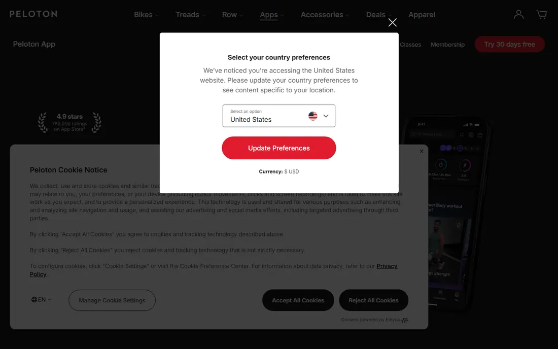 Peloton App website