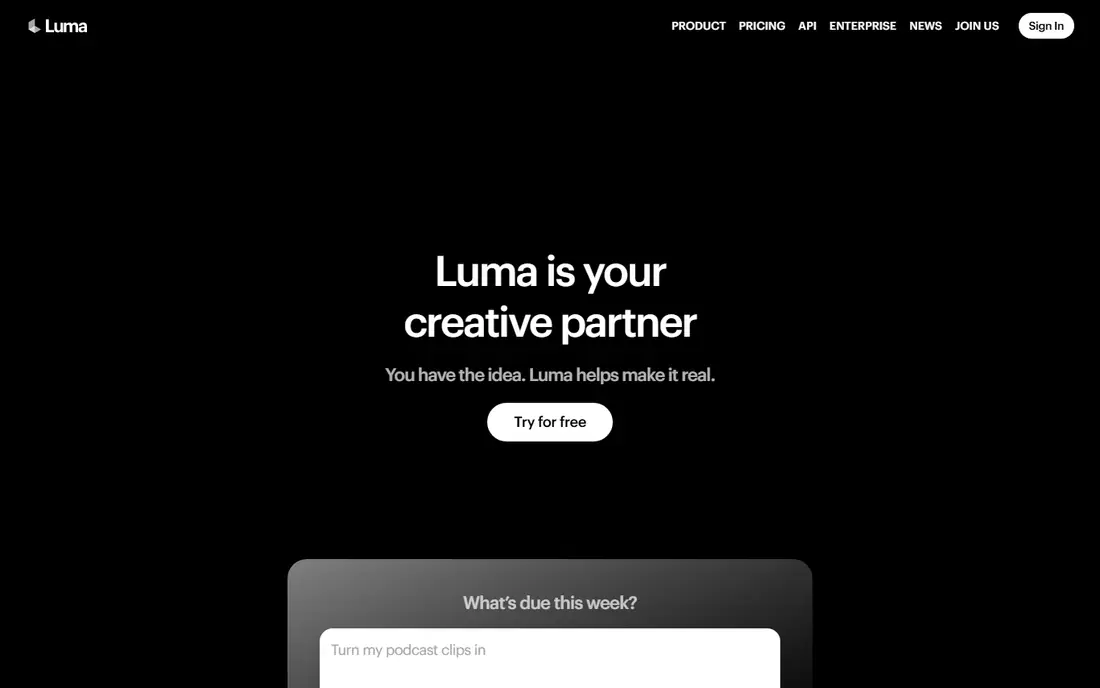 Luma Dream Machine website