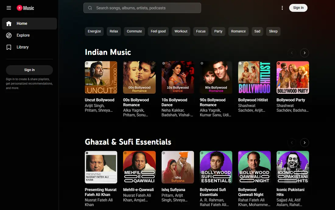 YouTube Music website