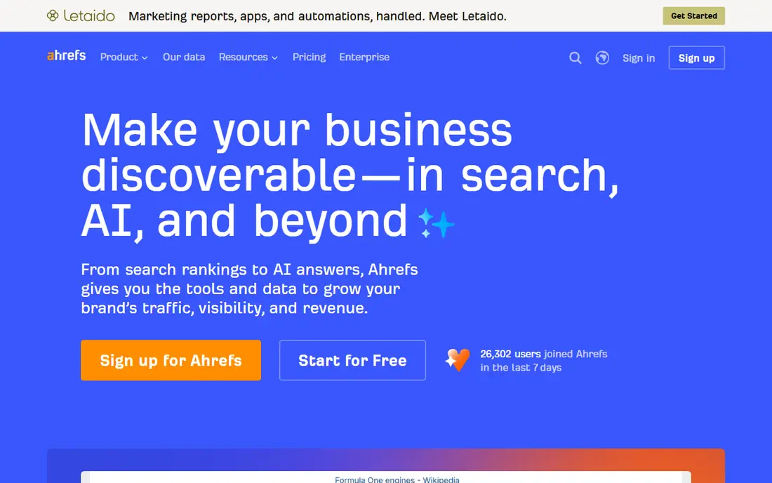 Ahrefs Webmaster Tools website