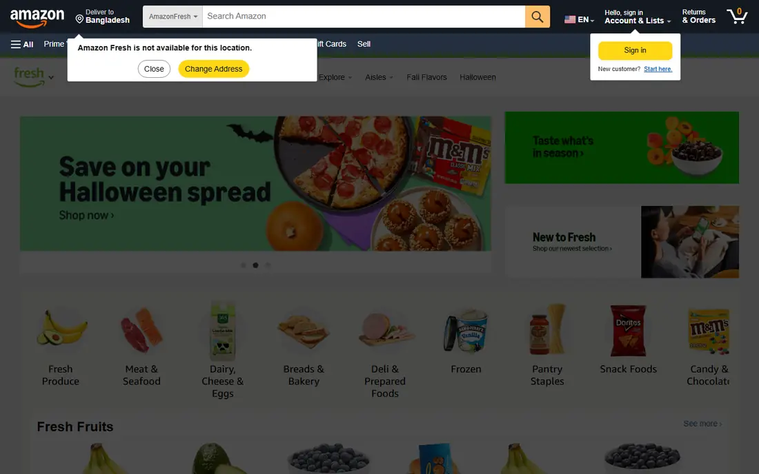 Amazon Fresh website