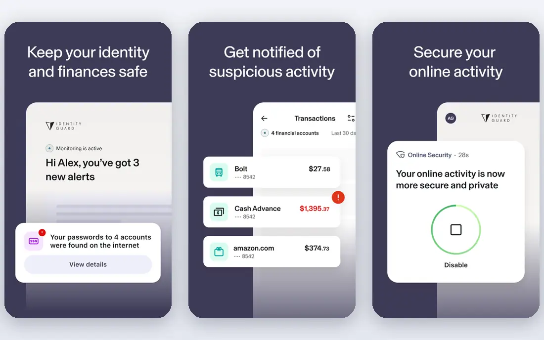 Identity Guard app screenshots