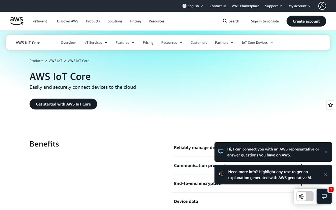 AWS IoT Core website