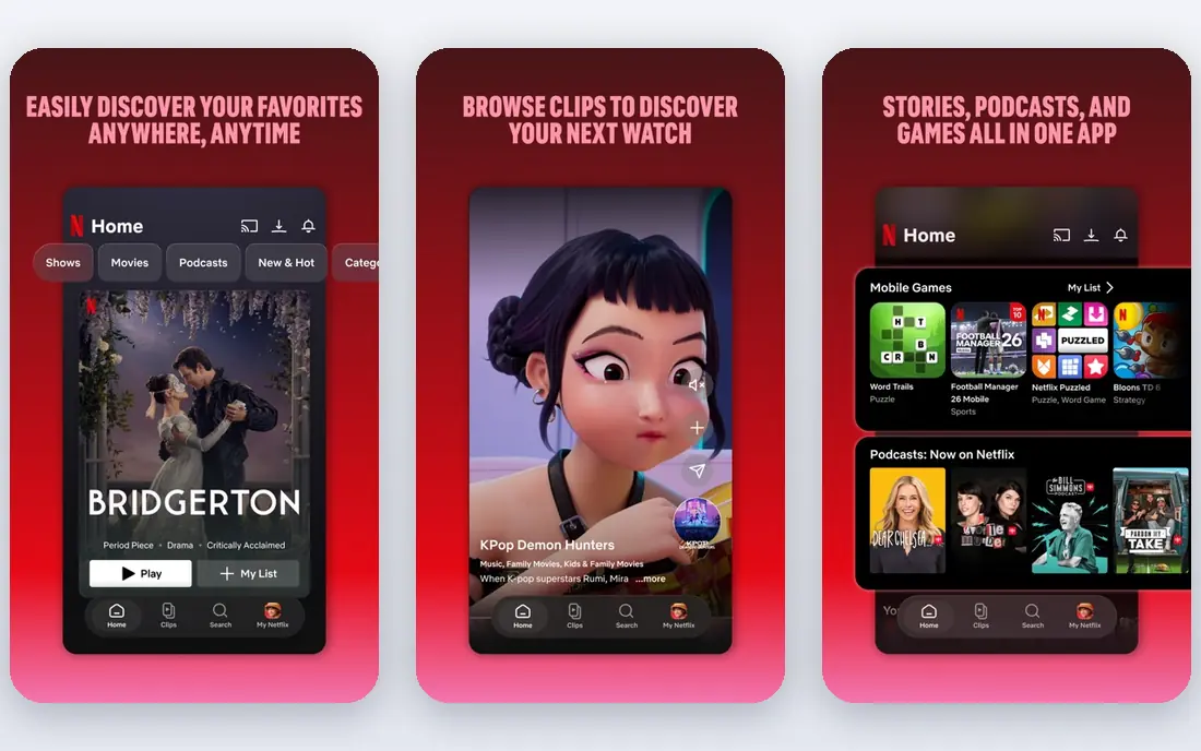 Netflix app screenshots