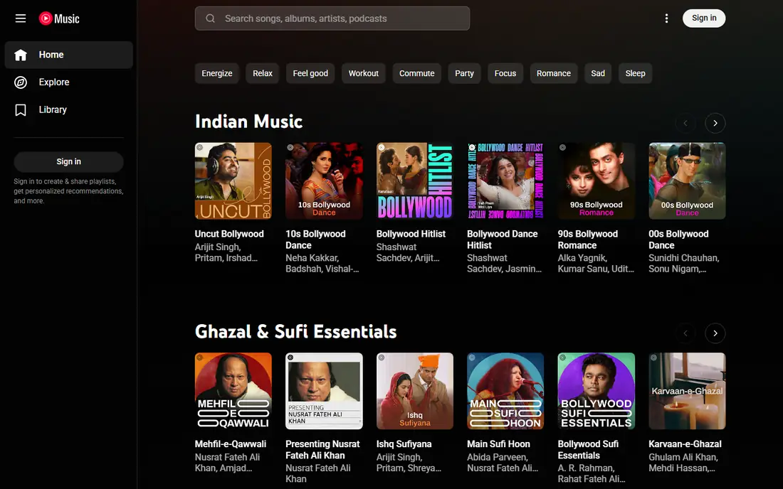 YouTube Music website