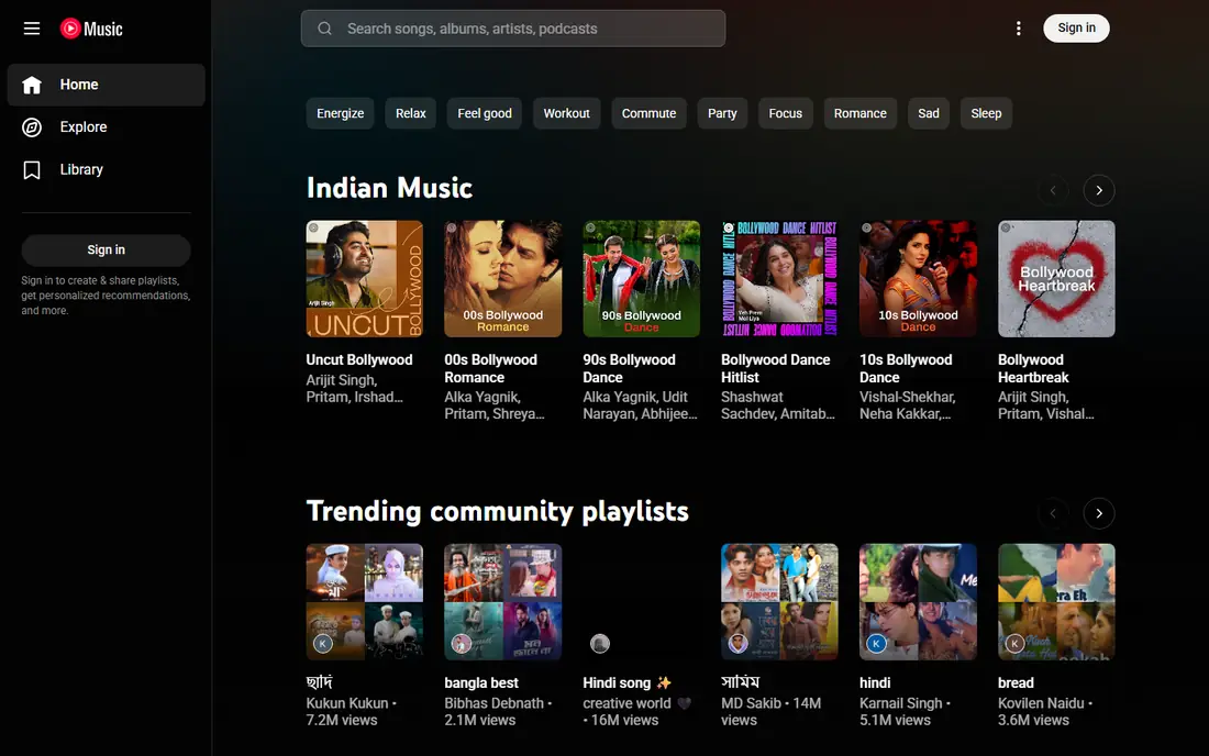 YouTube Music website