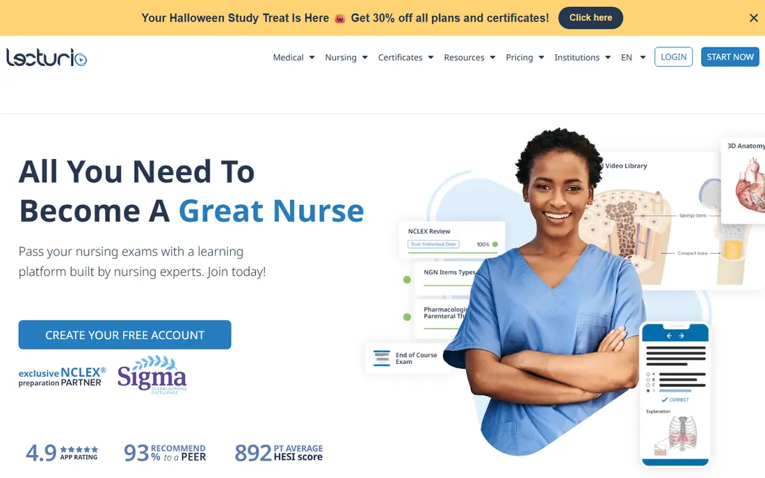 Lecturio Nursing website