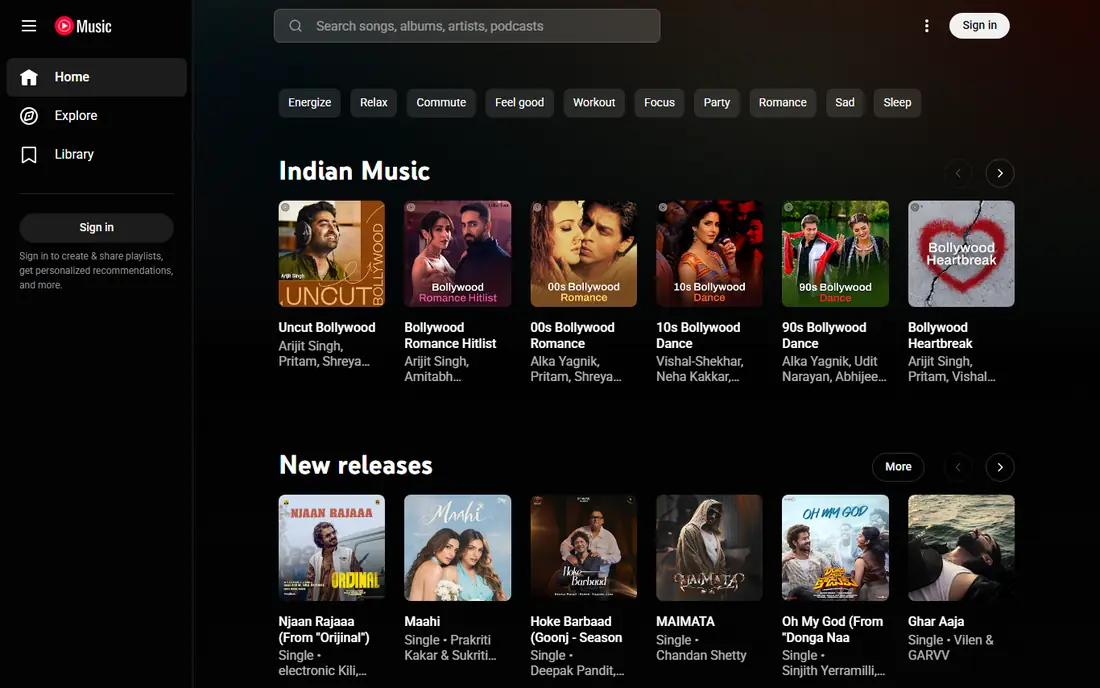 YouTube Music website