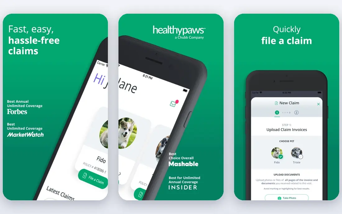 Healthy Paws app screenshots