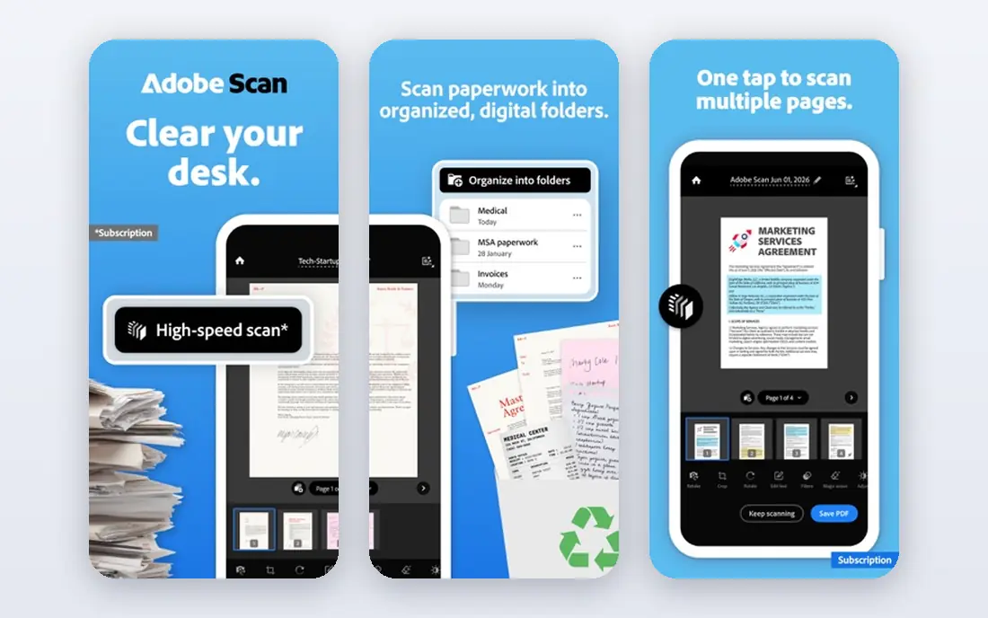 Adobe Scan app screenshots