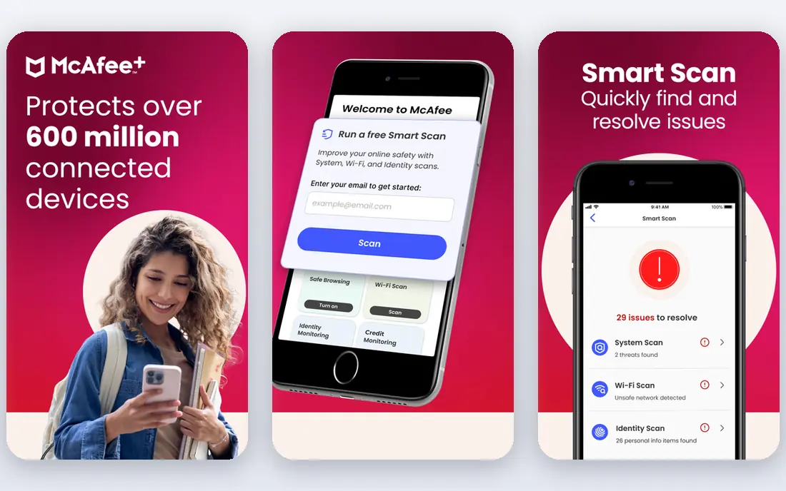 McAfee Total Protection app screenshots