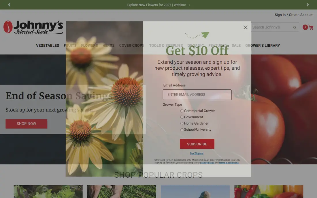 Johnny's Selected Seeds website