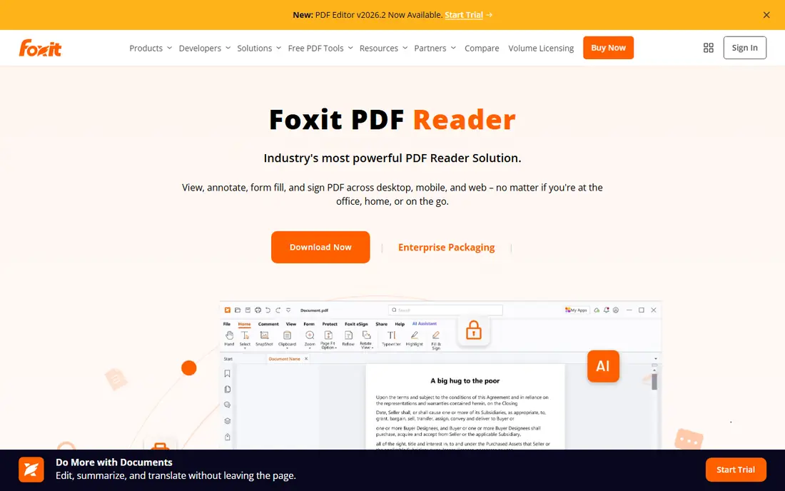 Foxit PDF Reader website