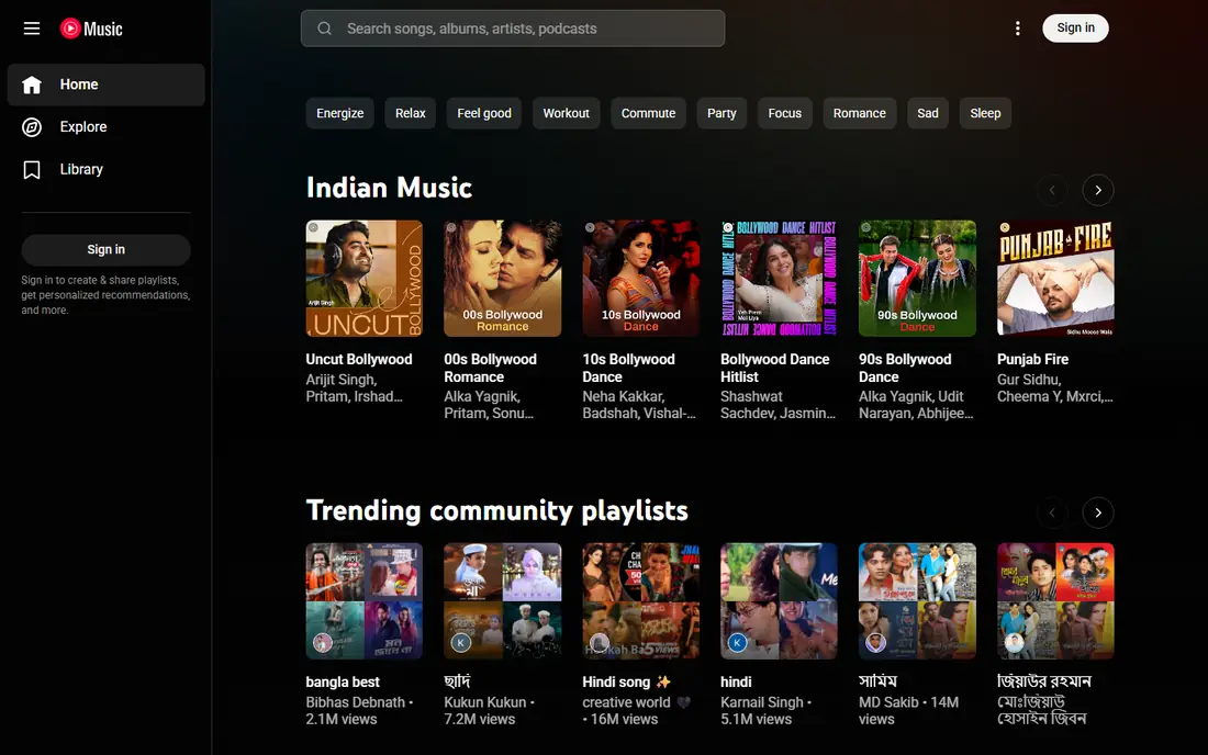 YouTube Music website