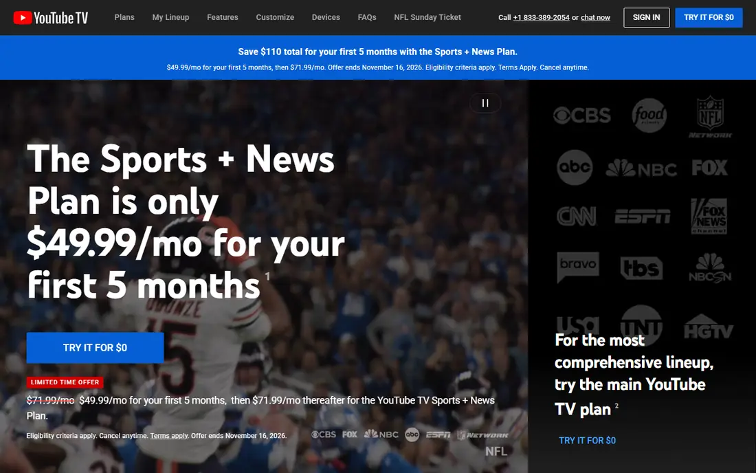YouTube TV website