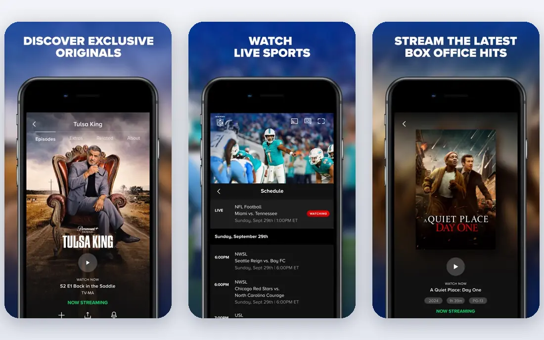 Paramount+ app screenshots