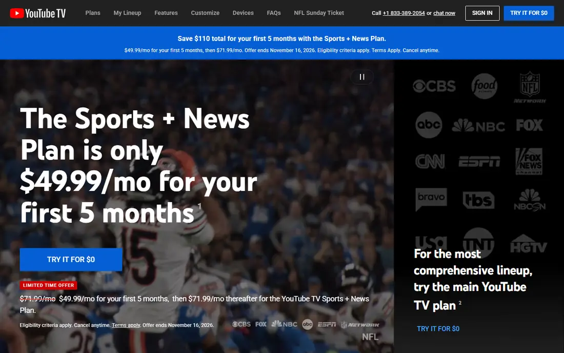 YouTube TV website