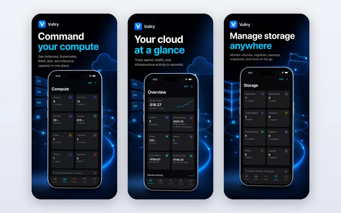 Vultr app screenshots