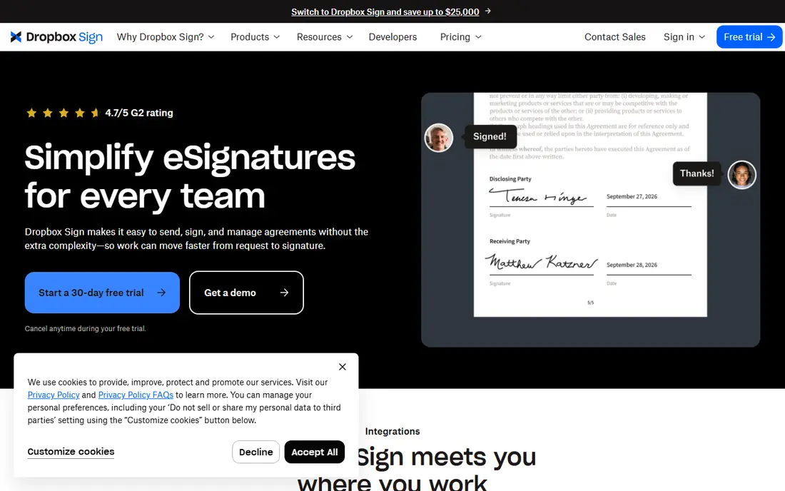 Dropbox Sign website