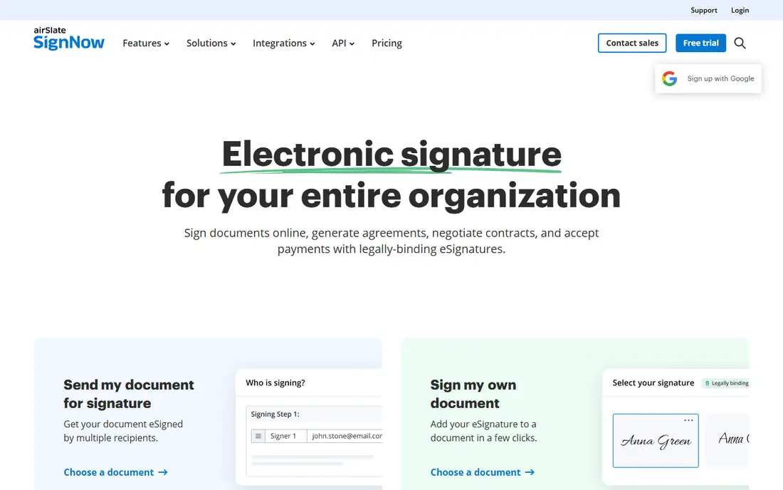 signNow website
