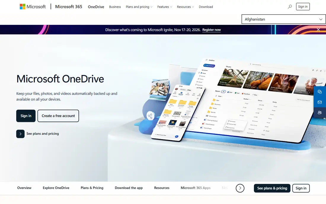 Microsoft OneDrive website