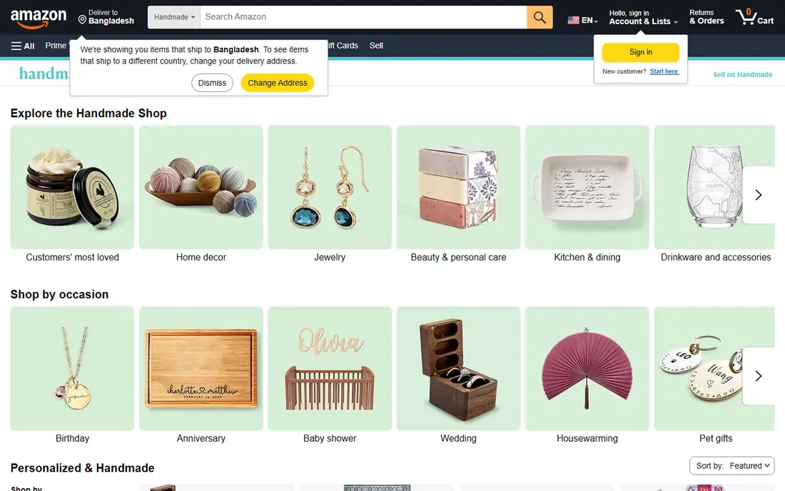 Amazon Handmade website